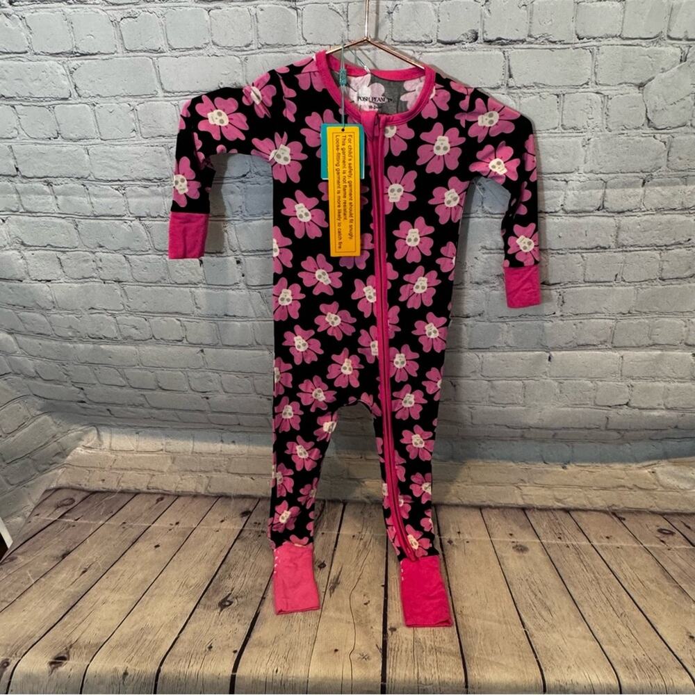 Posh Peanut Floral Skull Bamboo Zip Romper
